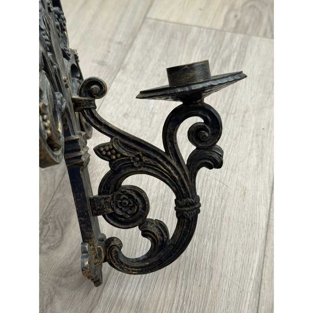 Vintage Dart Industries Wall Sconce Candle Holder Black Gold Scroll Floral 4374 - Picture 4 of 10